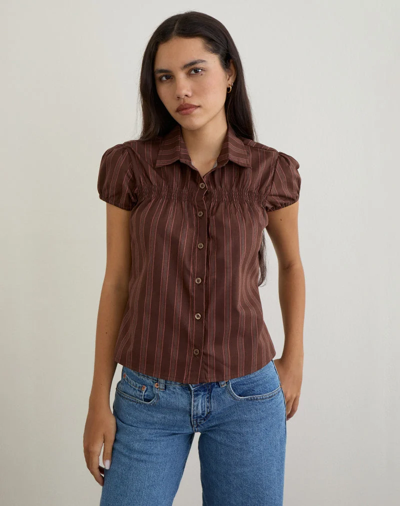Ulsan - Chemise en popeline à rayures, marron