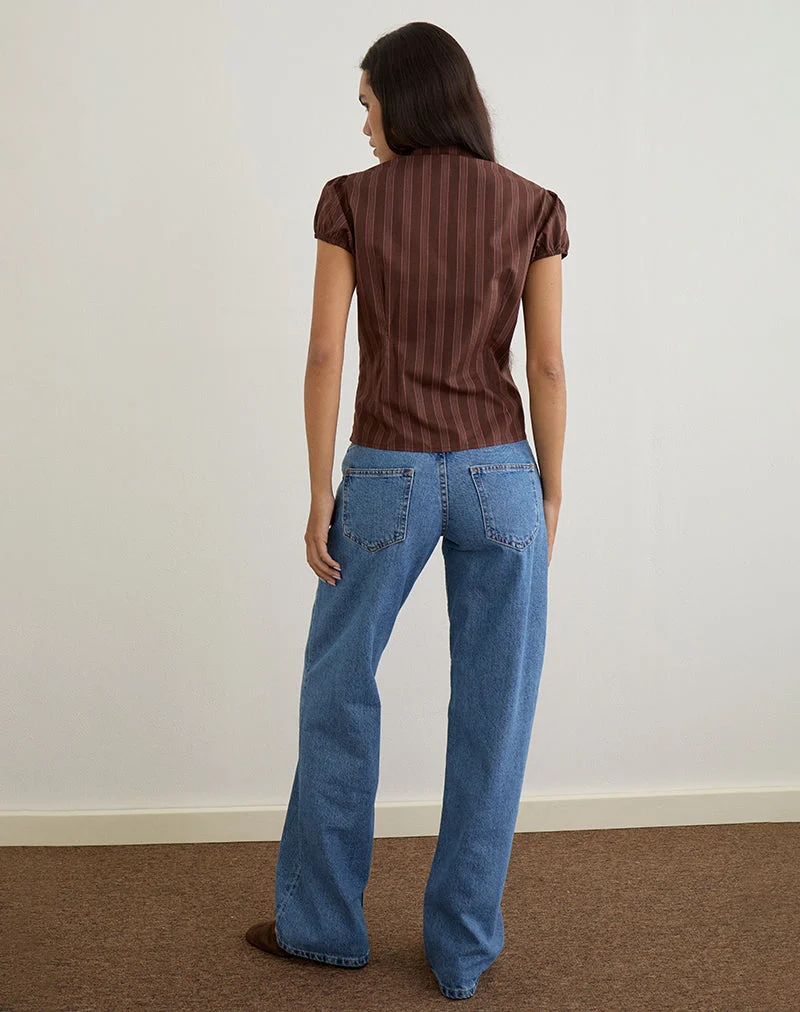 Ulsan - Chemise en popeline à rayures, marron