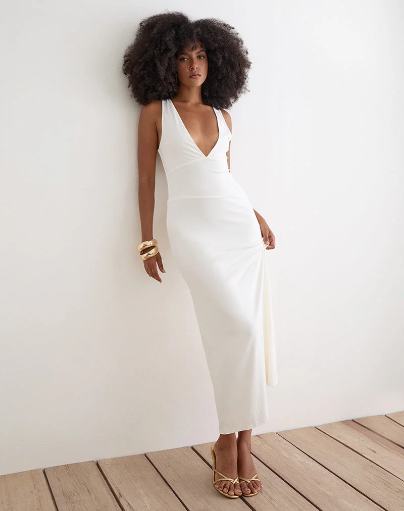 Robe longue Georgina en cupro blanc cassé