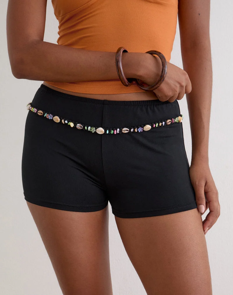 Micro-short Nilo avec bordure en coquille, en cupro noir