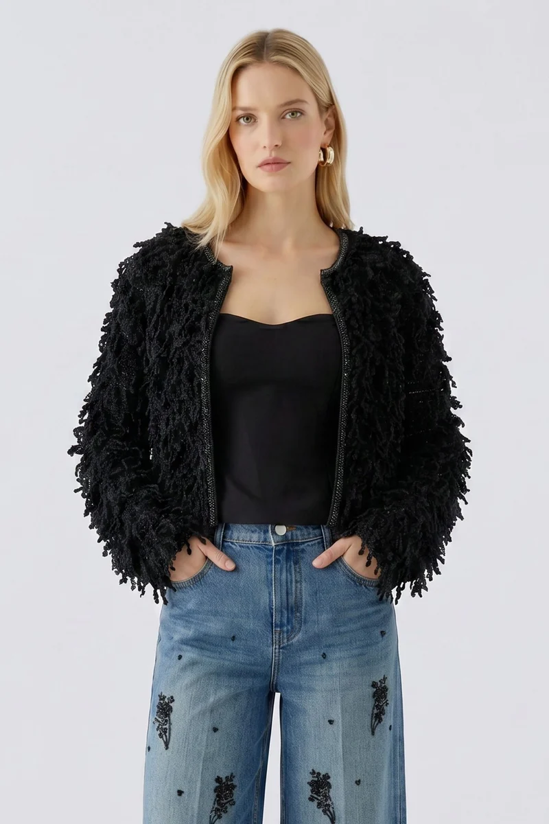 Veste courte à franges bouclées