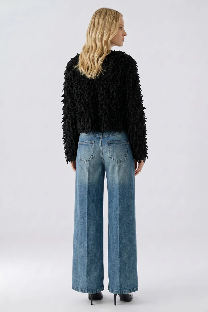 Veste courte à franges bouclées