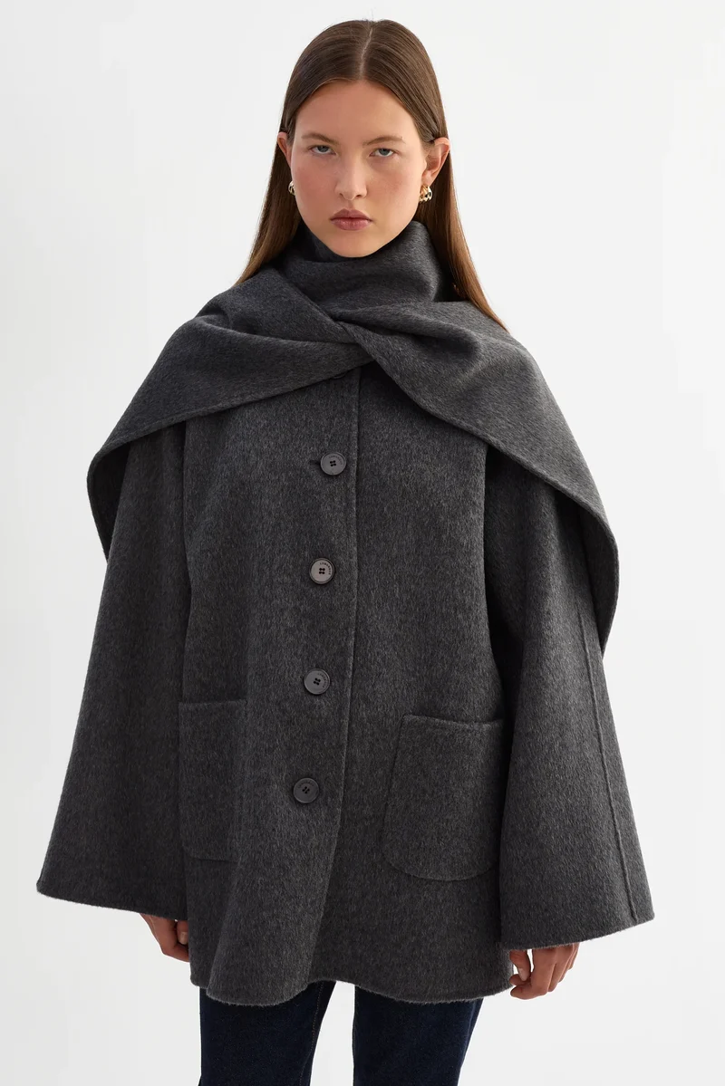 Manteau en laine avec col écharpe Anca