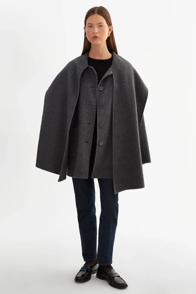Manteau en laine avec col écharpe Anca