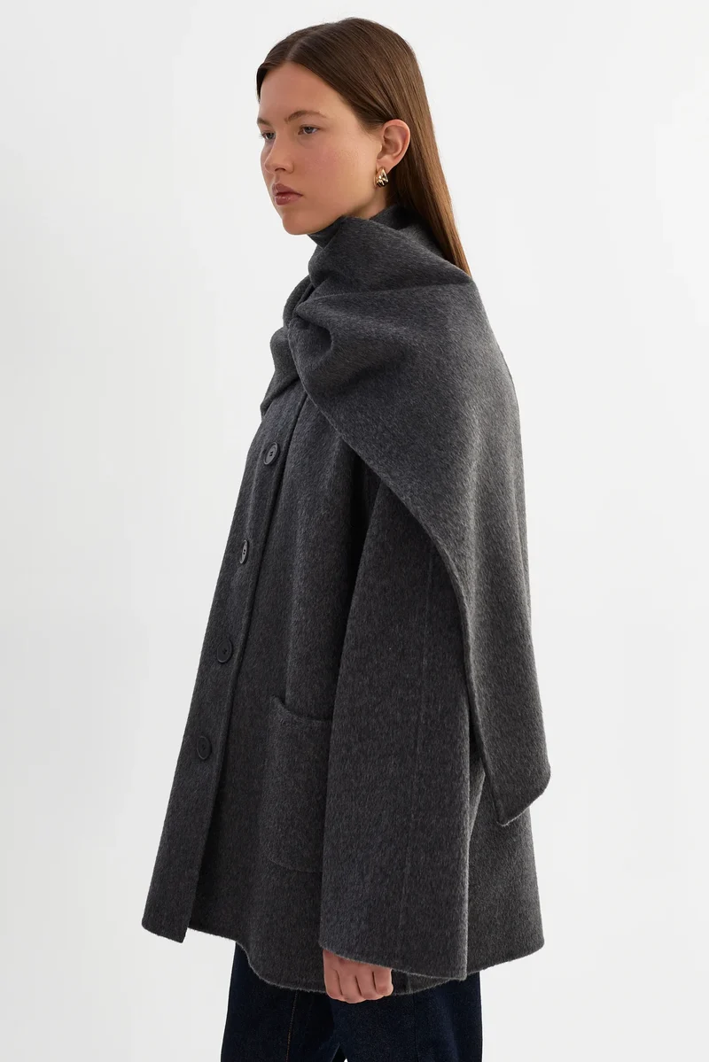 Manteau en laine avec col écharpe Anca