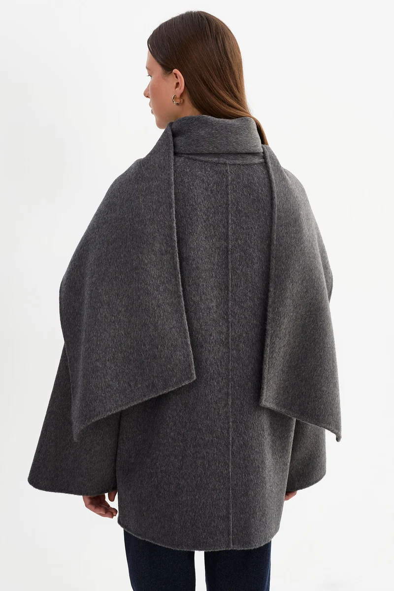 Manteau en laine avec col écharpe Anca