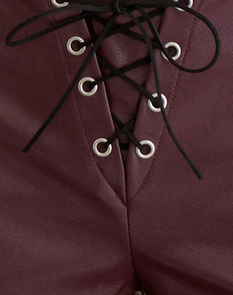 Micro-short à lacets Yakko en PU prune