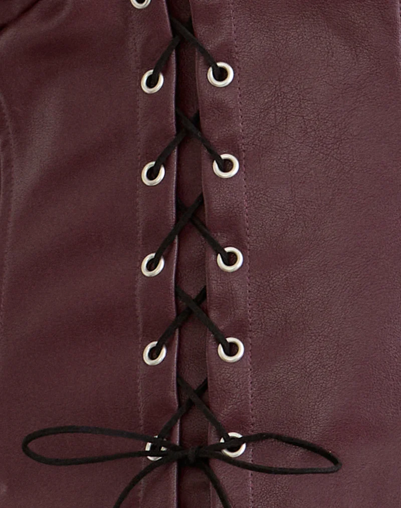Wahya Lace Up Halter Top in PU Plum