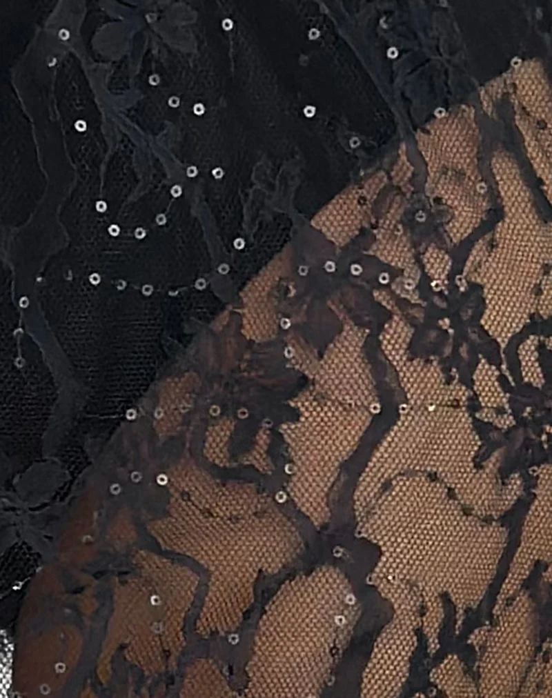 Jupe midi Ramona en dentelle à paillettes noire