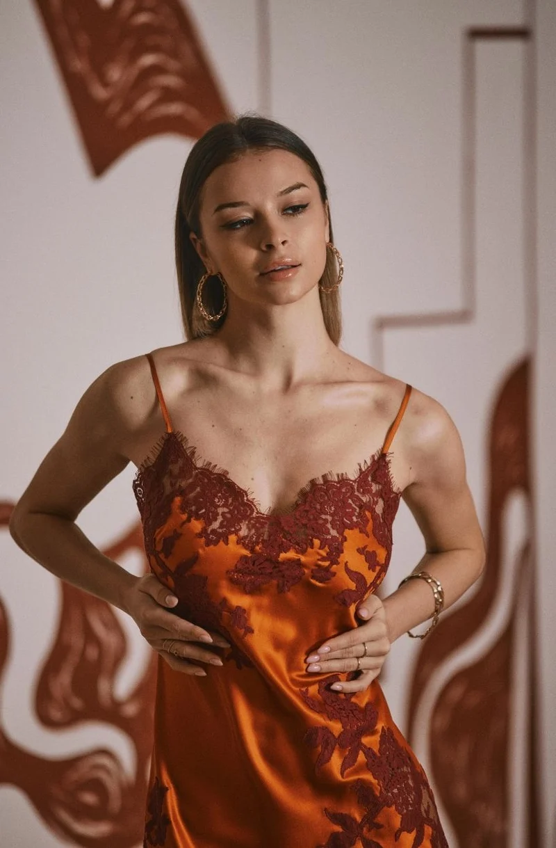 Nuisette courte Diane en soie et dentelle
