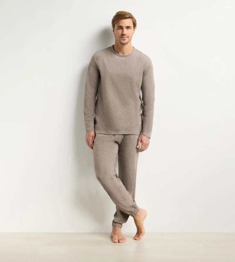 Ensemble pyjama pantalon homme marron mélange Dim Jersey Elastane