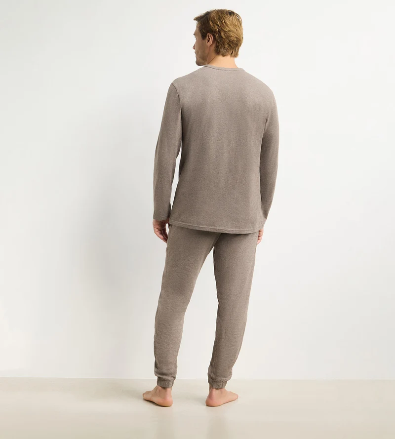 Ensemble pyjama pantalon homme marron mélange Dim Jersey Elastane