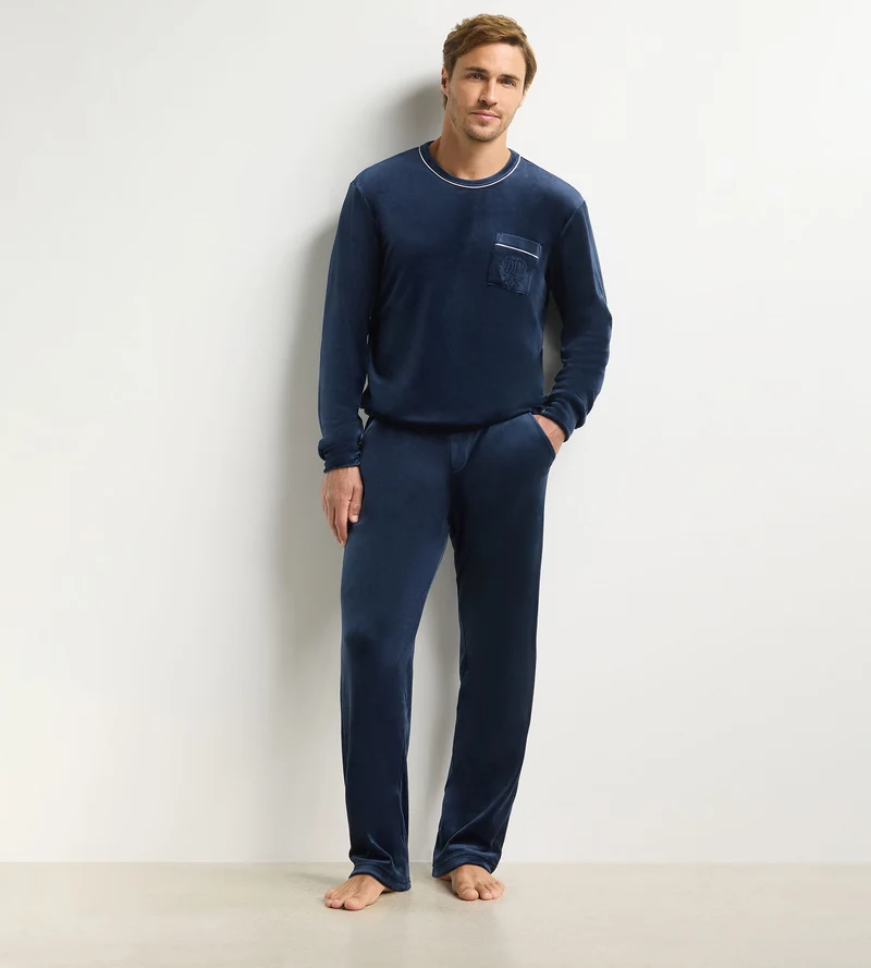 Haut homme manches longues col rond bleu marine Dim Chenille