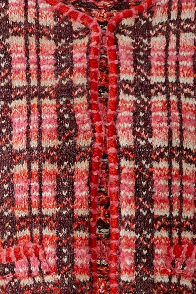 Veste courte à carreaux et bordures texturées