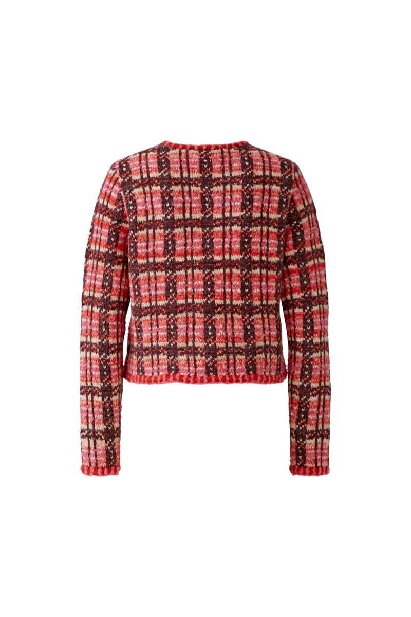 Veste courte à carreaux et bordures texturées