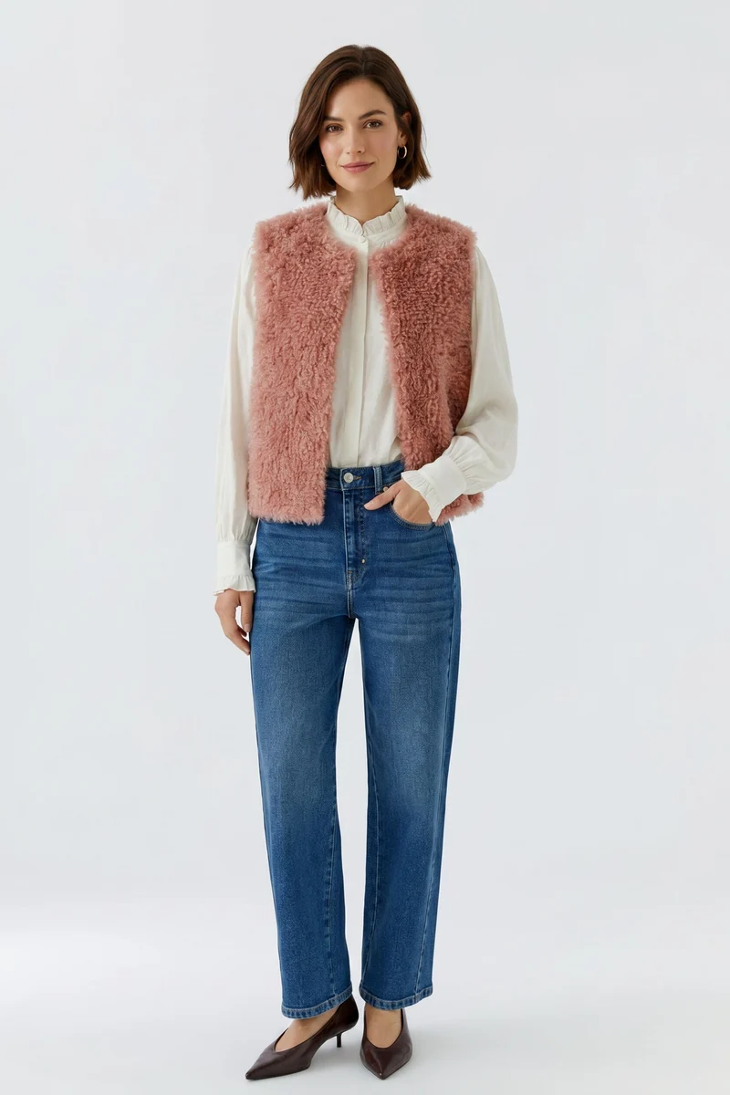 Veste courte sans manches à texture bouclée