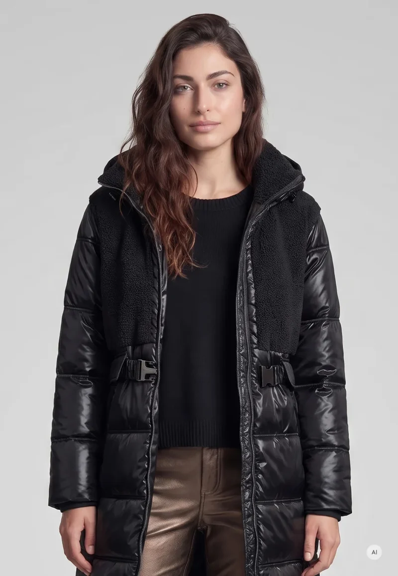 Manteau long matelassé à texture bouclée