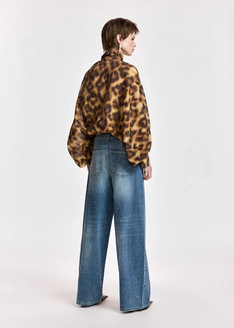 Jeans à jambes larges à strass Kactus