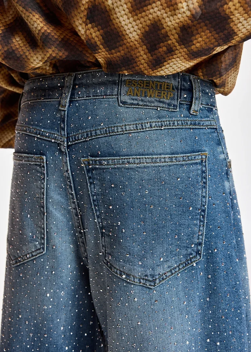 Jeans à jambes larges à strass Kactus