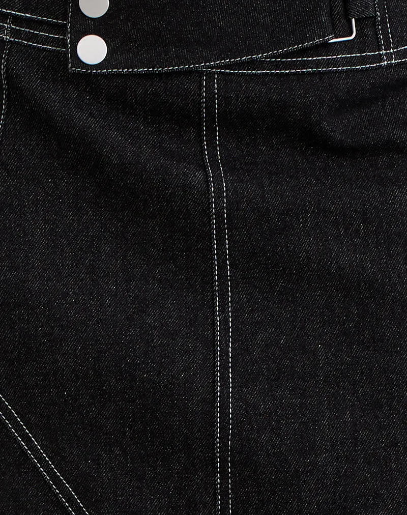 Hayashi - Jupe mi-longue asymétrique en denim noir délavé