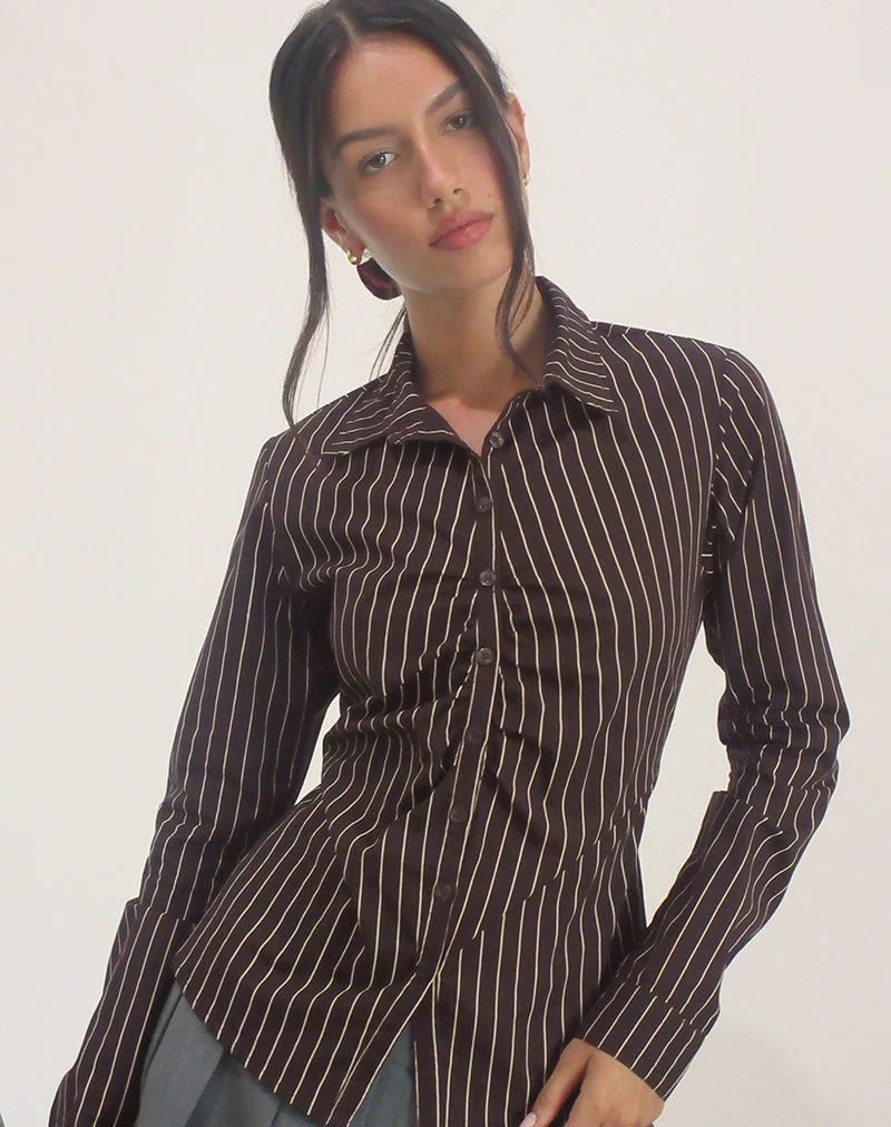 Tarsi - Chemise cintrée à rayures monochromes - Chocolat
