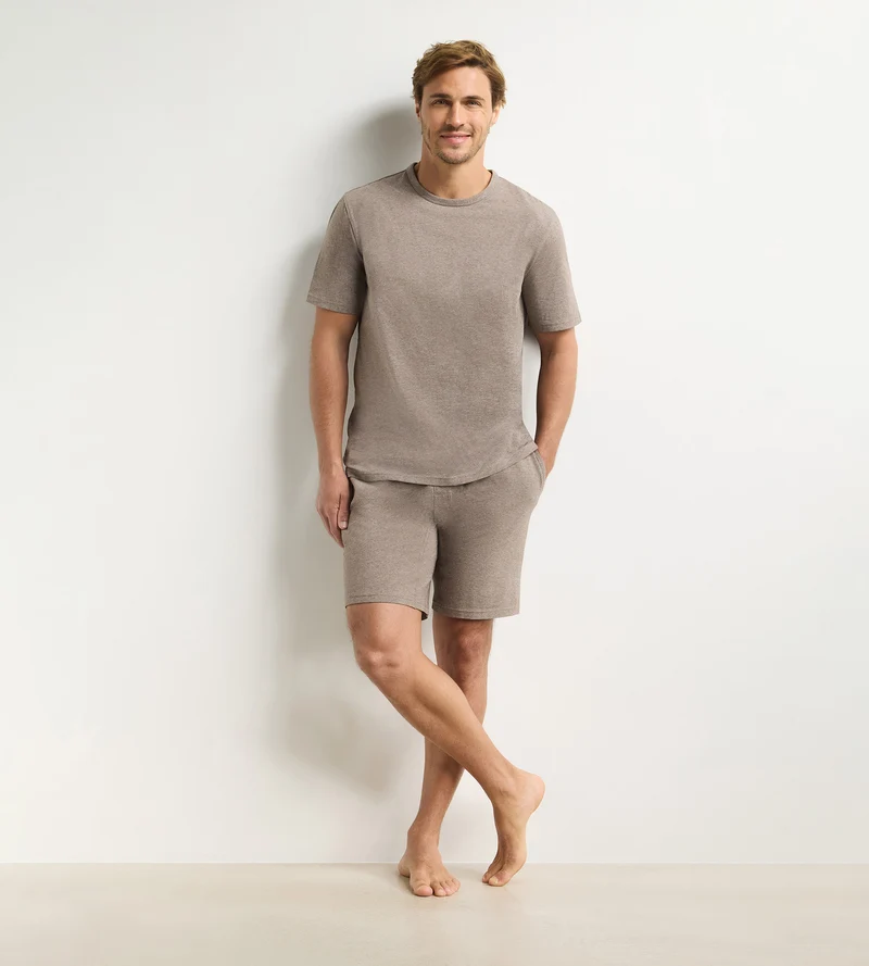 Ensemble pyjama short homme marron mélange Dim Jersey Elastane