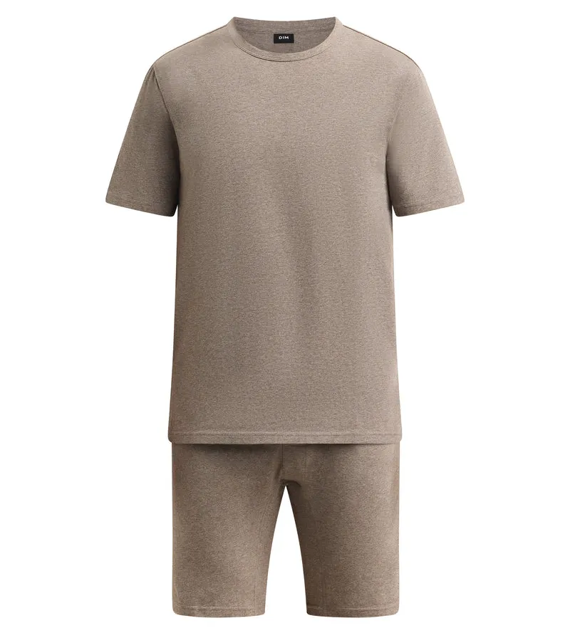 Ensemble pyjama short homme marron mélange Dim Jersey Elastane