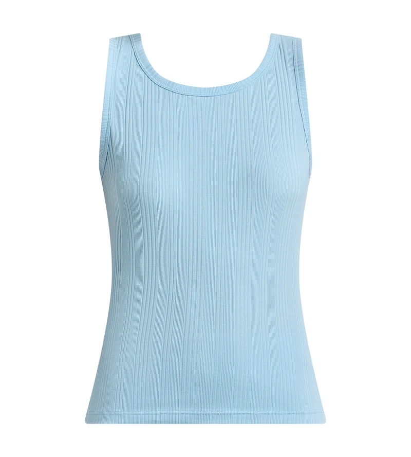 Débardeur femme jersey côtelé fin bleu satin Dim x Ines de la Fressange