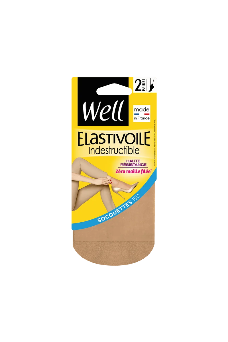 Lot de 2 paires de Socquettes Transparentes 15D Elastivoile Indestructible - Beige élégant