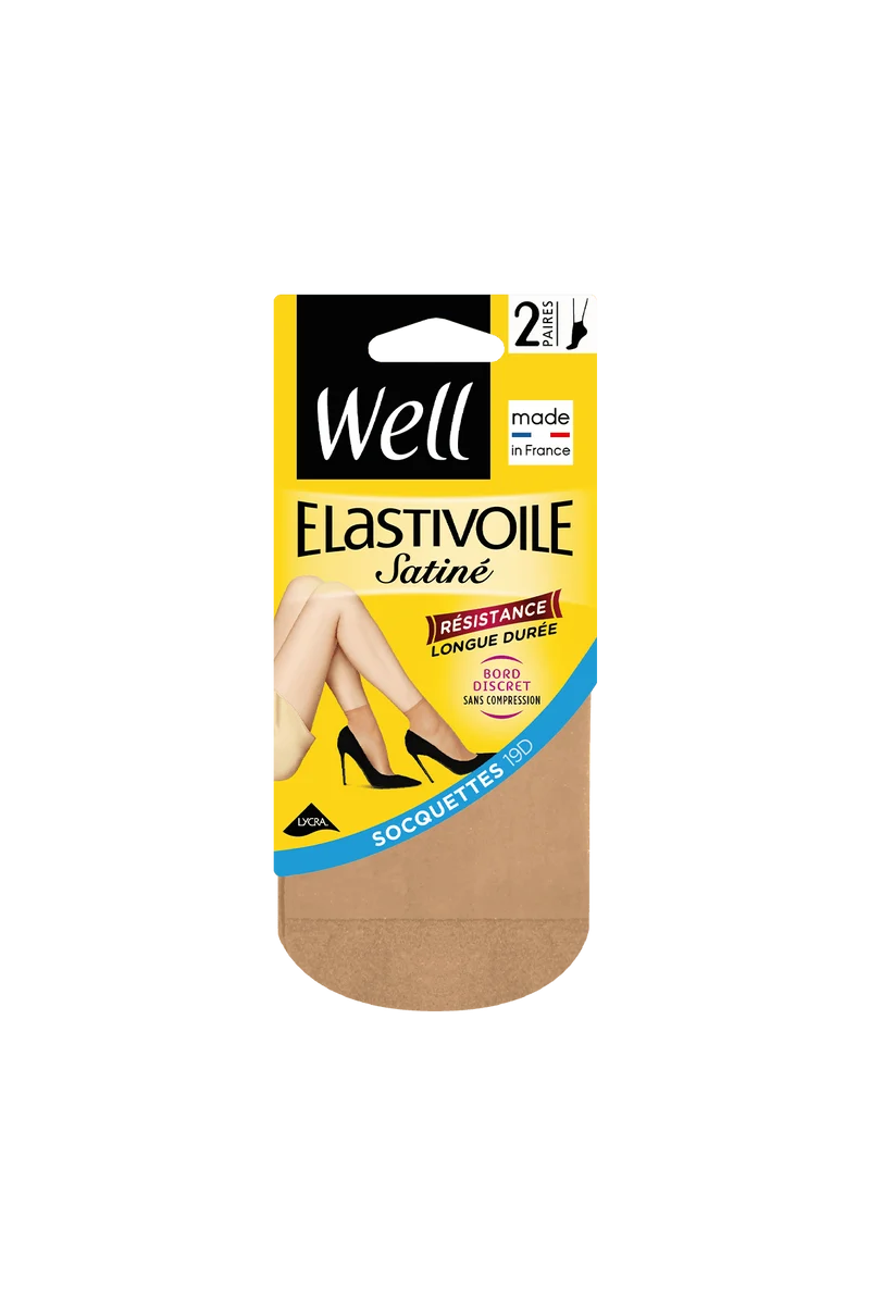 Lot de 2 paires de Socquettes Transparentes 19D Elastivoile Satiné - Beige medium