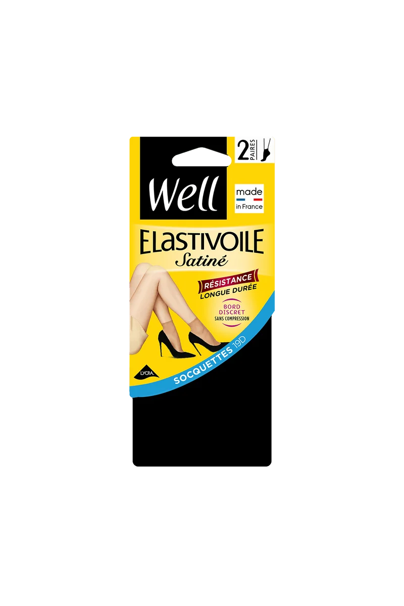 Lot de 2 paires de Socquettes Transparentes 19D Elastivoile Satiné - Noir