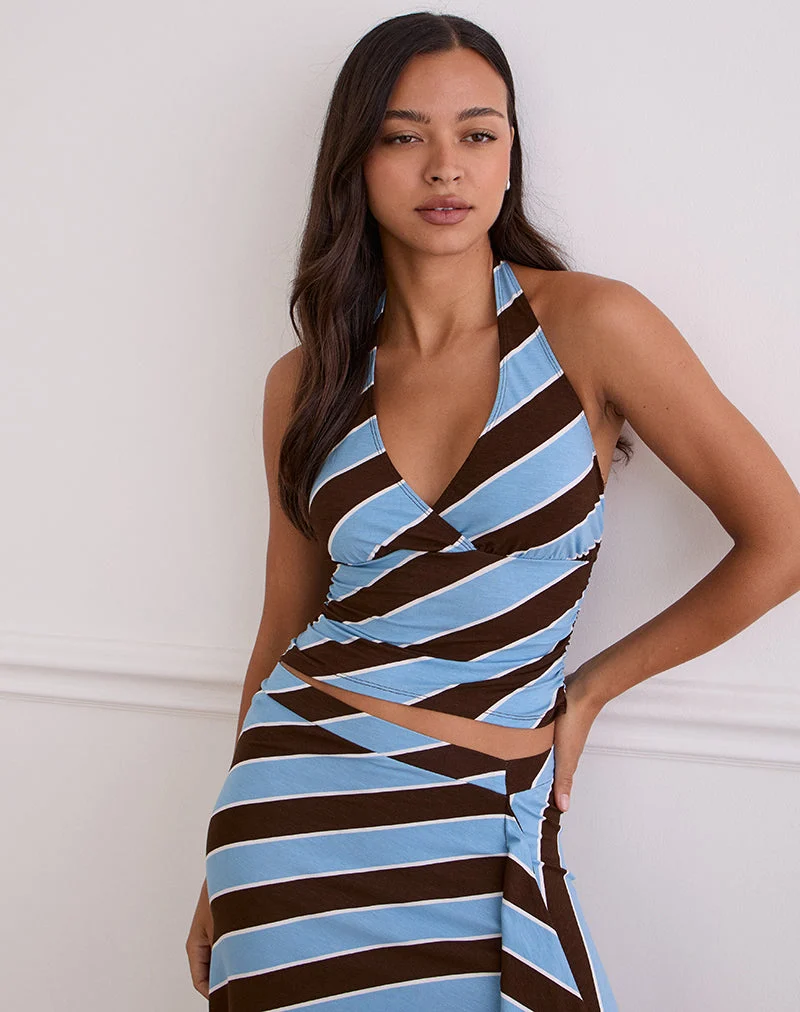 Haya Plunge Top in Retro Stripe Blue