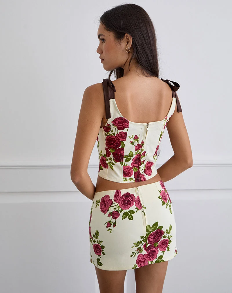 Jatmi Corset Top in Bouquet Roses Cream