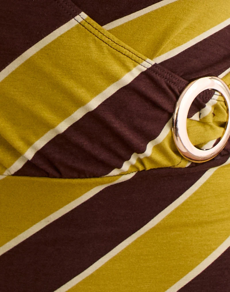 Tomiju Cross Over Top in Retro Stripe Yellow (Top croisé Tomiju à rayures rétro)