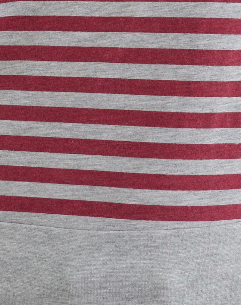 Yacin Slouchy Top in Grey and Burgundy Stripe (Top souple à rayures grises et bourgogne)