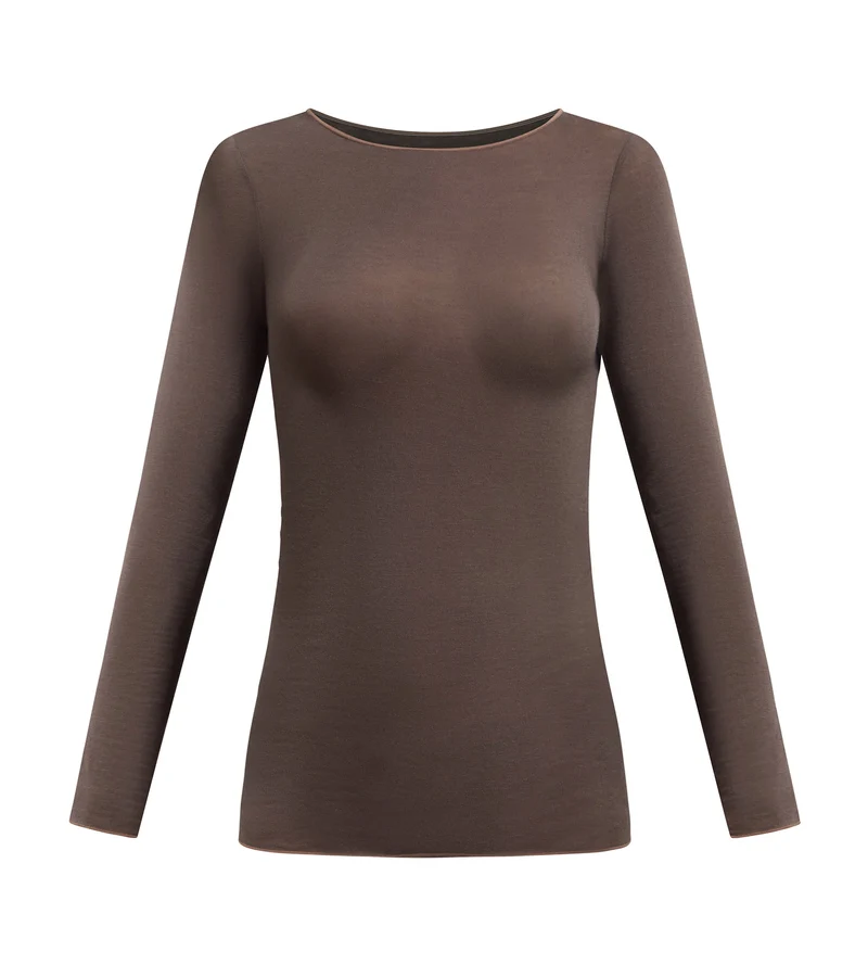 T-shirt col rond chocolat profond Thermal Light