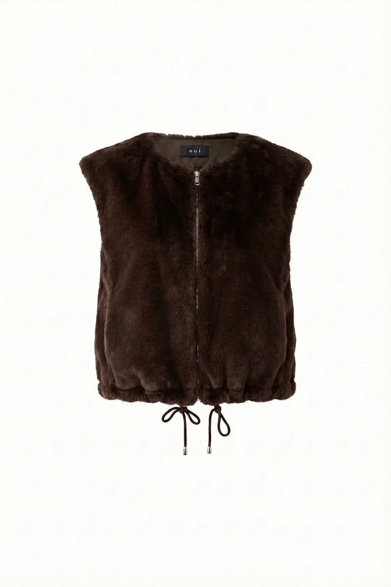 Veste sans manches duveteuse à glissière