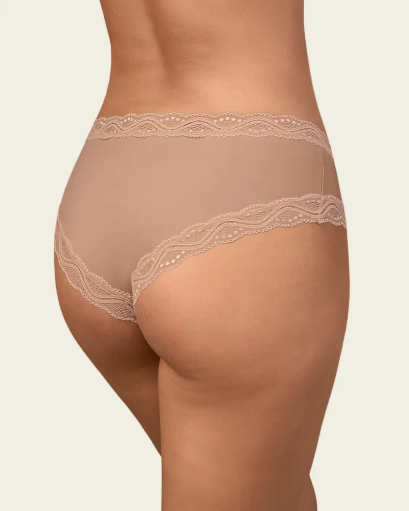 Culotte taille mi-haute en tissu uni et dentelle