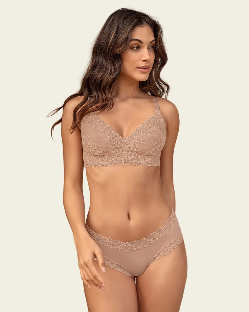 Culotte taille mi-haute en tissu uni et dentelle