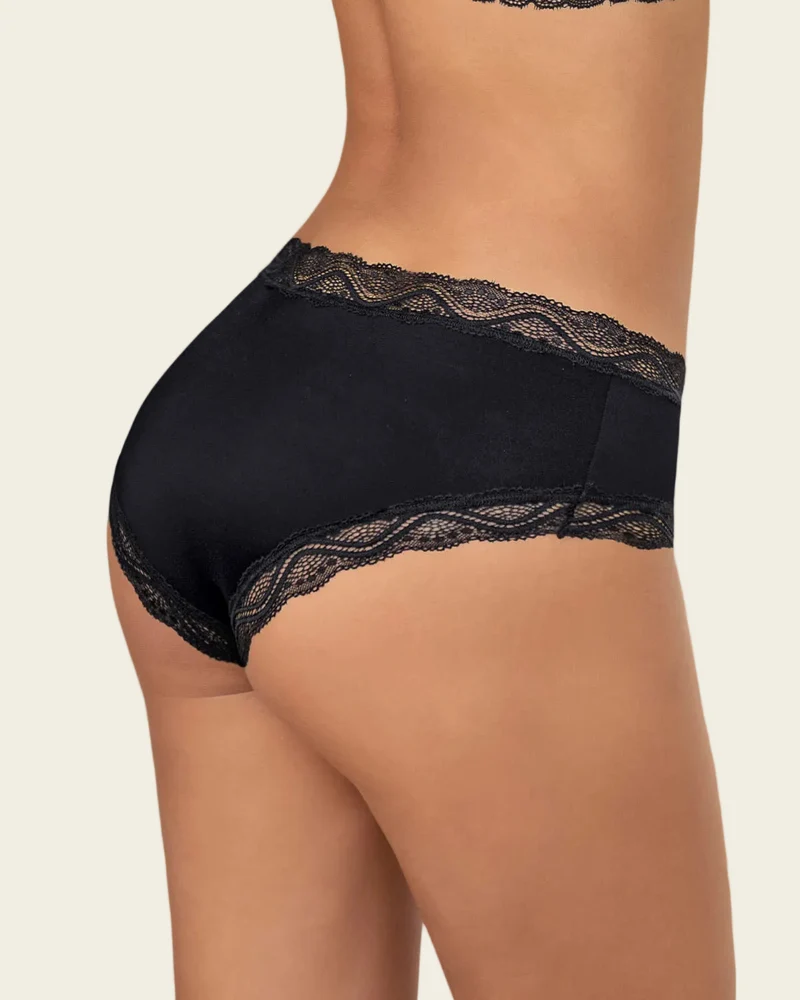 Culotte taille mi-haute en tissu uni et dentelle