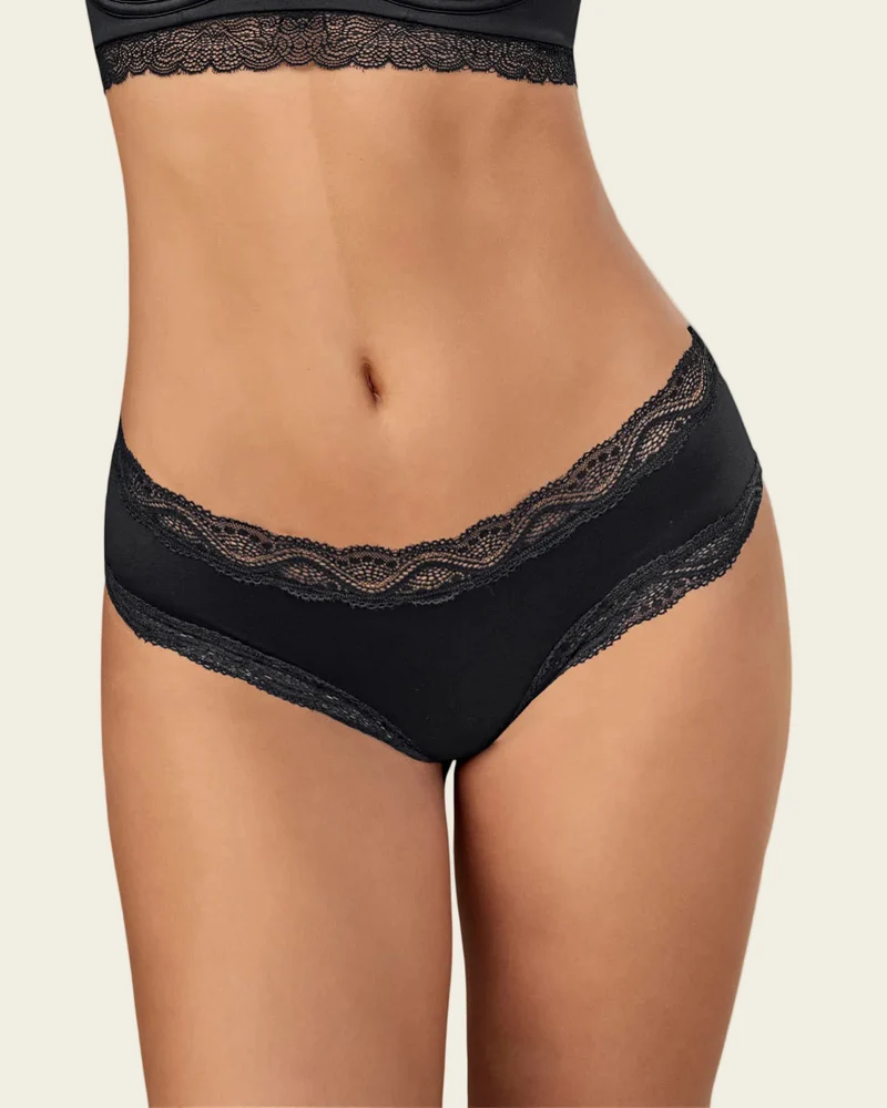 Culotte taille mi-haute en tissu uni et dentelle