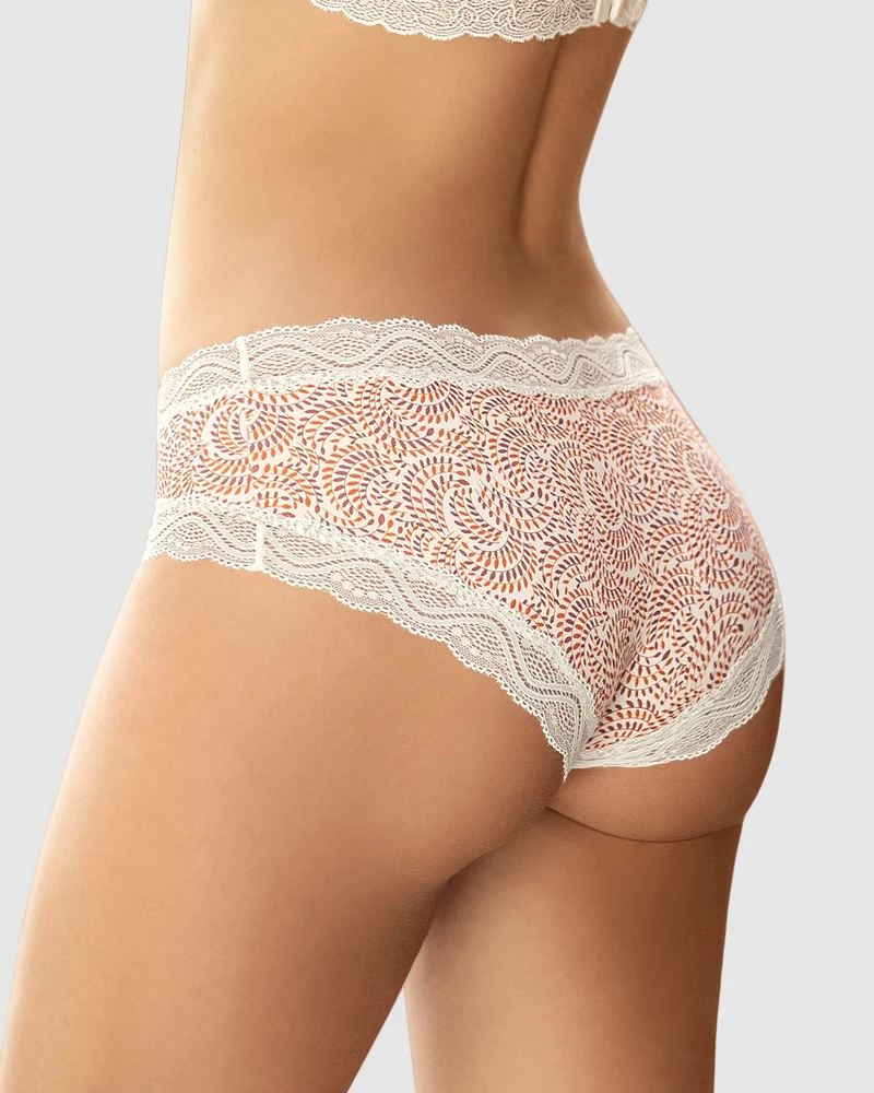 Culotte taille mi-haute en tissu uni et dentelle