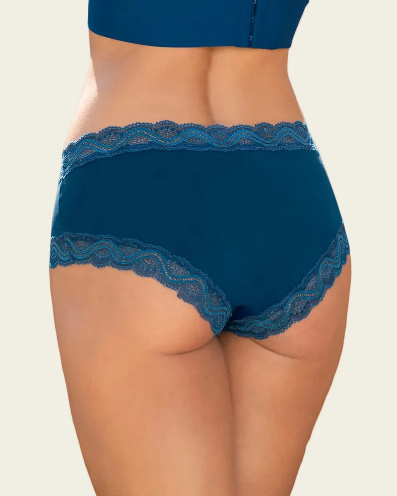 Culotte taille mi-haute en tissu uni et dentelle