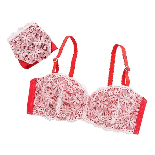 For Lady Sweet Lace Patchwork Bralet Flower Pattern Women Sexy Bra Set Push Up Half Cup Bras Suit