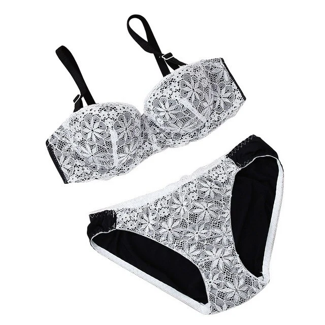 For Lady Sweet Lace Patchwork Bralet Flower Pattern Women Sexy Bra Set Push Up Half Cup Bras Suit
