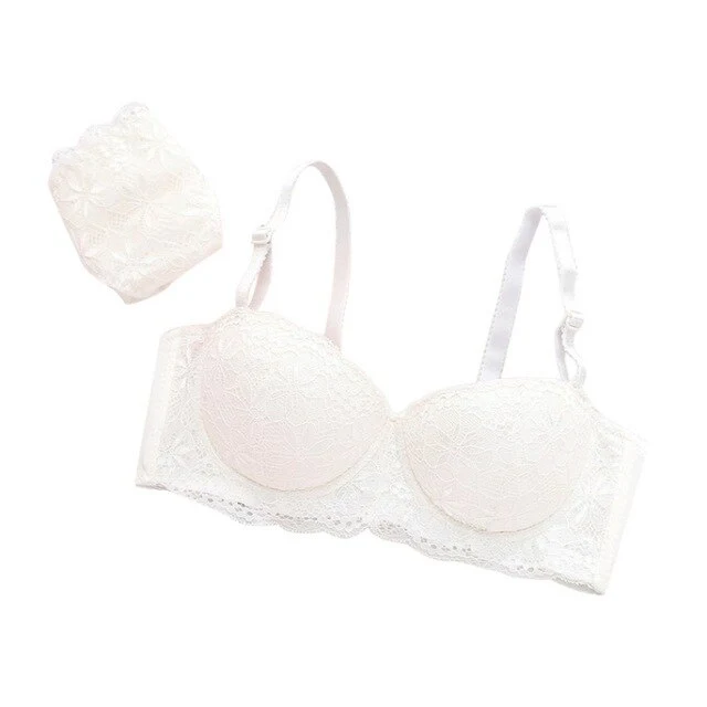 For Lady Sweet Lace Patchwork Bralet Flower Pattern Women Sexy Bra Set Push Up Half Cup Bras Suit