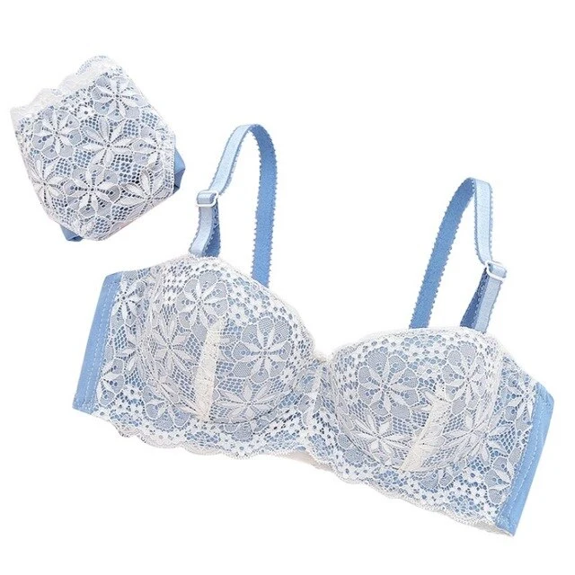 For Lady Sweet Lace Patchwork Bralet Flower Pattern Women Sexy Bra Set Push Up Half Cup Bras Suit