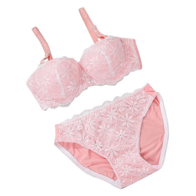 For Lady Sweet Lace Patchwork Bralet Flower Pattern Women Sexy Bra Set Push Up Half Cup Bras Suit