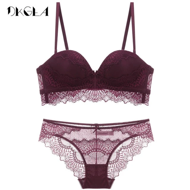 New Non-slip Half Cup Bra Set White Embroidery Women Lingerie Set A B C Cup Brassiere Thick Cotton Bra Sexy Underwear Set Lace