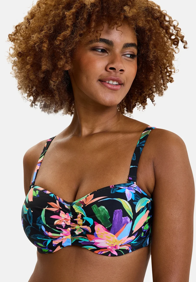Haut de maillot de bain bandeau avec armatures Barbade Paradis Tropical Noir